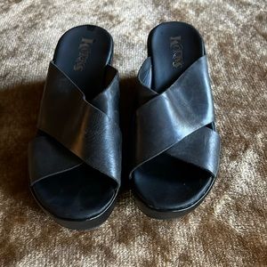 Korks black leather wedge